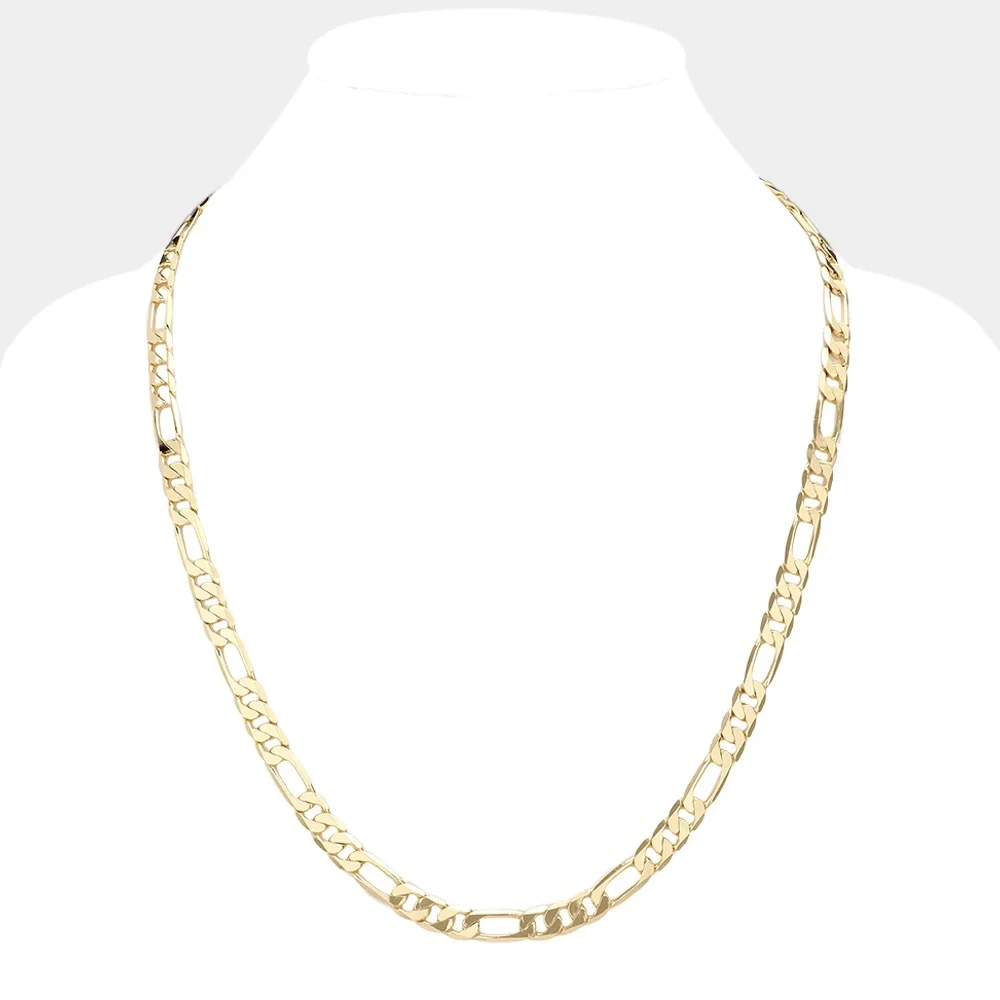 Gold Plated Figaro Metal Chain Necklace
